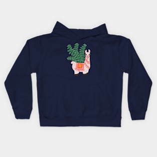 Llama Planter Holding a Succulent Houseplant Kids Hoodie